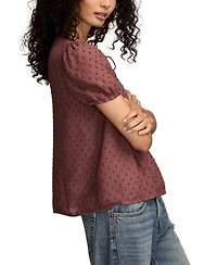 Lucky Brand Women's Clip Dot Short Sleeve Peasant Top