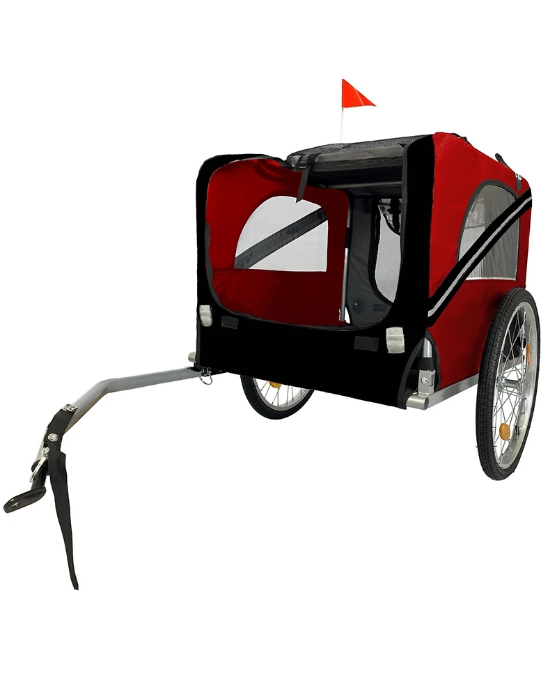 Aostirmotor Red Breathable Mesh Dog Cart with 3 Entrances Folding Pet Carrier Wagon Bicycle Carrier for Medium and Small Sized Dogs