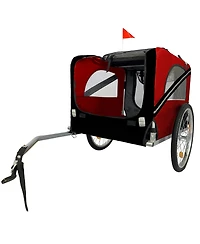 Aostirmotor Red Breathable Mesh Dog Cart with 3 Entrances Folding Pet Carrier Wagon Bicycle Carrier for Medium and Small Sized Dogs