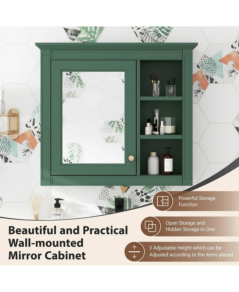 Casainc 30" x 28" Bathroom Medicine Cabinet with Mirror and 3 Open Shelves, Wall-Mounted (No Vanity)