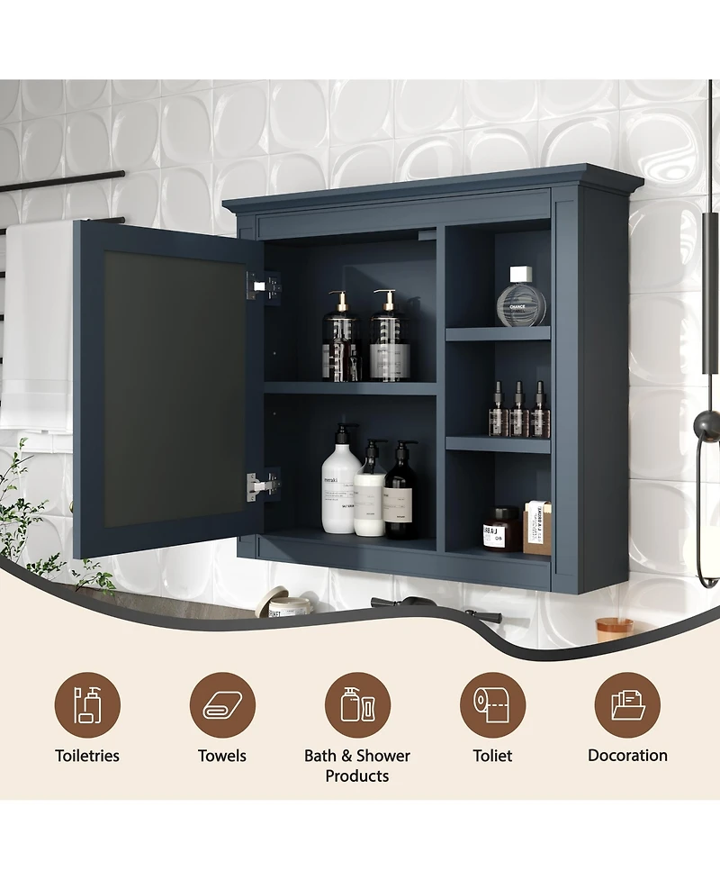 Casainc 30" x 28" Bathroom Medicine Cabinet with Mirror and 3 Open Shelves, Wall-Mounted (No Vanity)