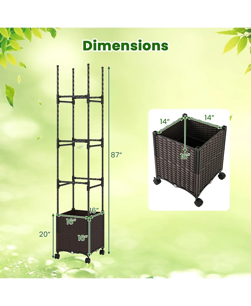 Gymax 87'' Tall Raised Garden Bed w/ Plant Box & Trellis Lockable Wheels Indoor Outdoor