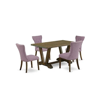 East West Furniture 5-Piece Dining Table Set Included 4 Kitchen Dining chairs Upholstered Seat and High Button Tufted Chair Back and Rectangular Dinin