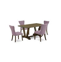 East West Furniture 5-Piece Dining Table Set Included 4 Kitchen Dining chairs Upholstered Seat and High Button Tufted Chair Back and Rectangular Dinin