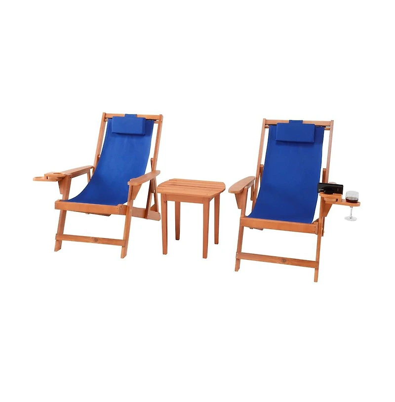 Jiallo Canvas Sling Chairs With Cup And Wine Holder And End Table