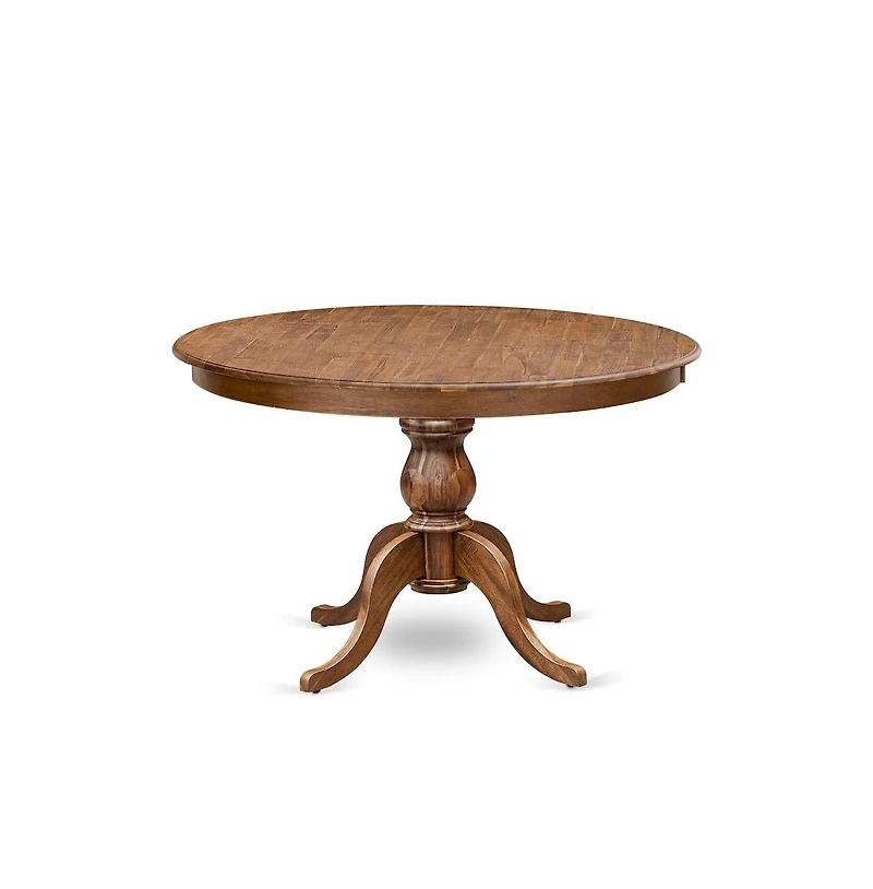 Luxe by East West Furniture 5-Pc Dining Set A Pedestal Dining Table & 4 Light Tan Linen Fabric Padded Chairs