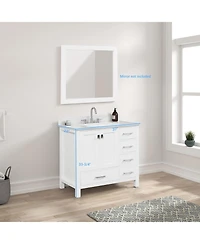 Vanirror 36" Matte White Bathroom Vanity Set with Marble Countertop & Ceramic Sink, Solid Wood Freestanding Vanity for Modern Bathrooms