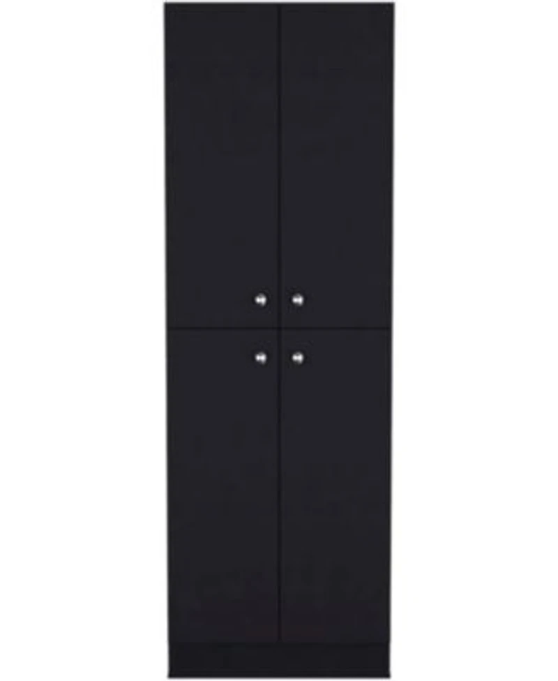 Vanirror Black Pantry Cabinet Space Saving Kitchen Storage With Four Doors Adjustable Shelves Freestanding Organizer