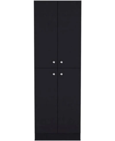 Vanirror Black Pantry Cabinet Space Saving Kitchen Storage With Four Doors Adjustable Shelves Freestanding Organizer