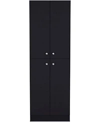 Vanirror Black Pantry Cabinet Space Saving Kitchen Storage With Four Doors Adjustable Shelves Freestanding Organizer