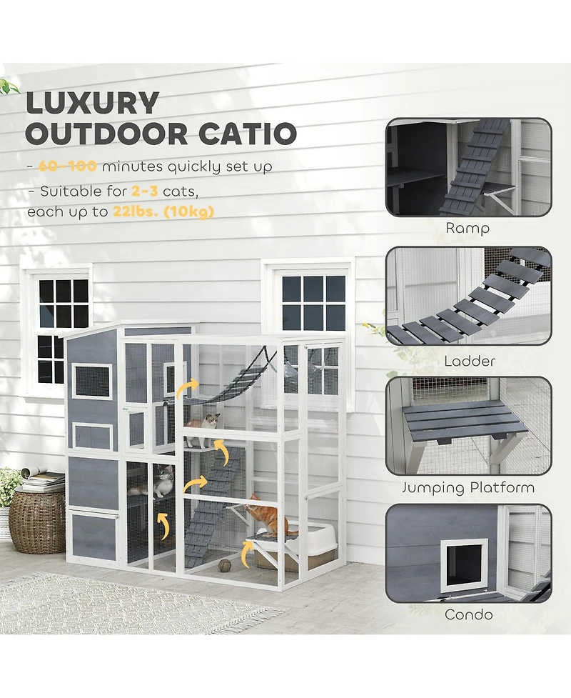 PawHut Large Catio Outdoor Cat Enclosure for 2-3 Cats 76" x 36" x 68"