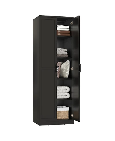 Gymax 70'' Storage Cabinet Freestanding Pantry Cabinet w/2 Doors & 5 Shelves