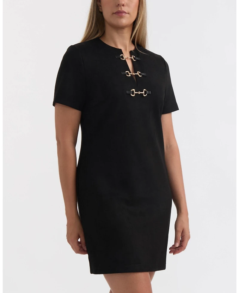Ellen Tracy Women's Faux Suede Metal-Detail Dress
