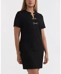 Ellen Tracy Women's Faux Suede Metal-Detail Dress