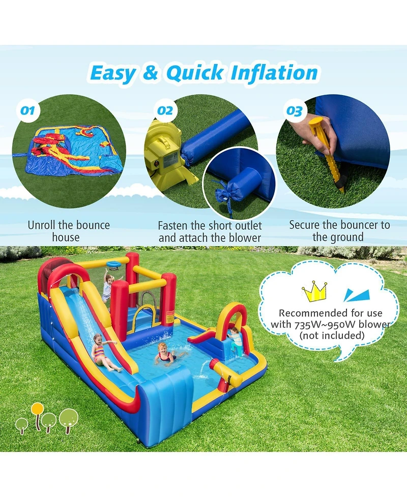 Akiudex Inflatable Water Slide Bounce House with Splash Pools and Climbing Wall for Kids Outdoor Play