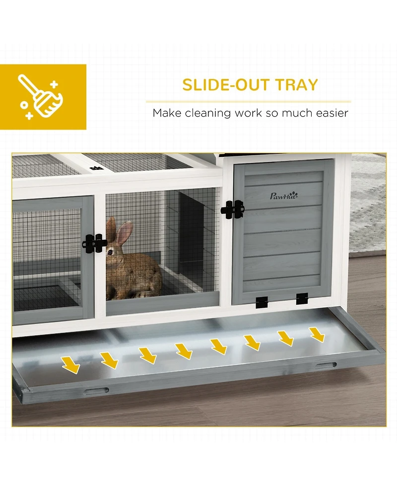 PawHut Wooden Rabbit Hutch with Wheels for Small Animals, Guinea Pig,
