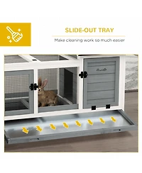 PawHut Wooden Rabbit Hutch with Wheels for Small Animals, Guinea Pig,