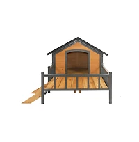 Aostirmotor 67 in. Wooden Dog House Dog Kennel with All-Around Iron Frame and Porch in Natural