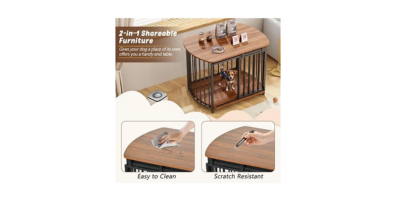 Aostirmotor 32 in. Wooden Furniture Style Dog Crate with Double-Doors for Small and Medium Dogs