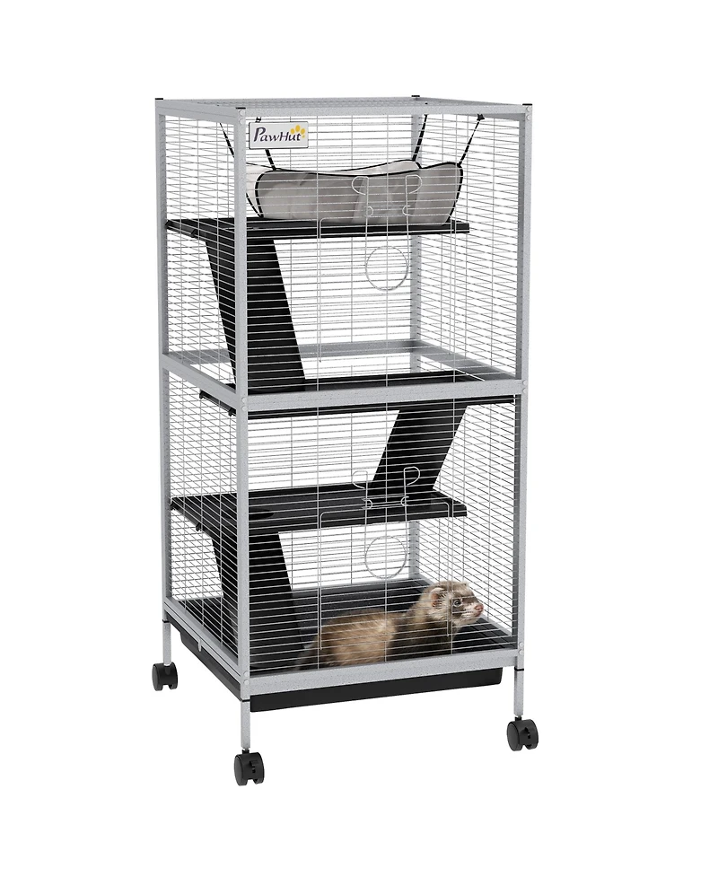 PawHut 4-Tier Small Animal Cage, Ferret Cage Large Chinchilla Cage,