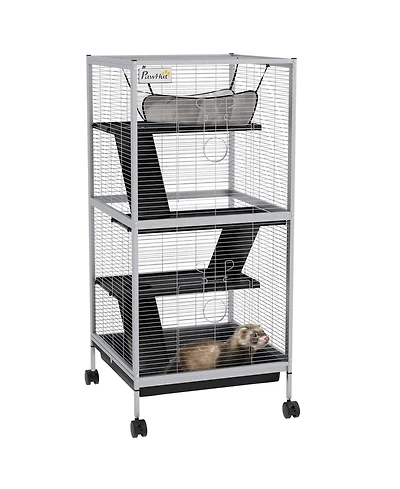 PawHut 4-Tier Small Animal Cage, Ferret Cage Large Chinchilla Cage,