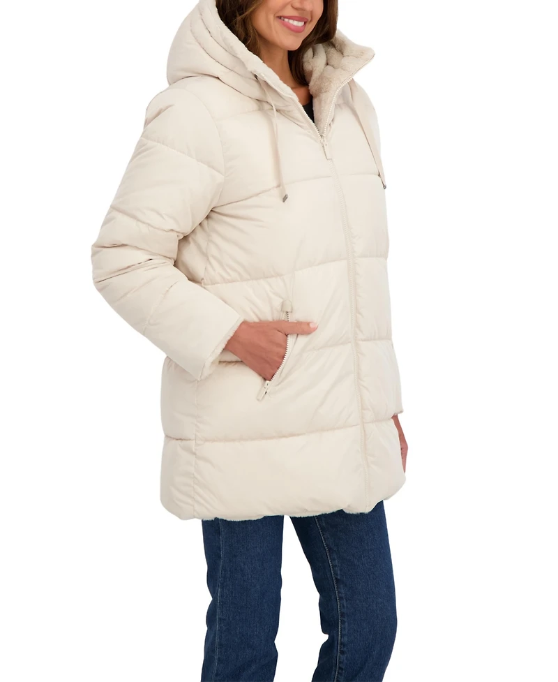 Sebby Collection Women's 3/4 Reversible Puffer Jacket