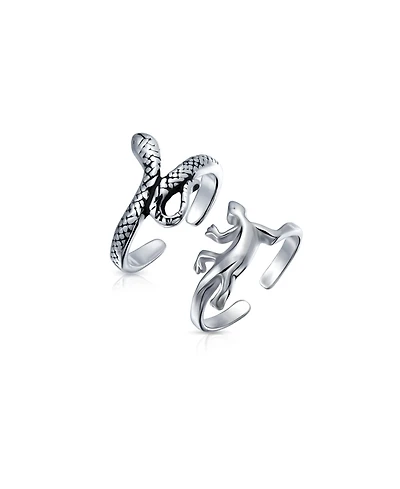 Bling Jewelry Set of 2 Garden Reptile Snake and Geko Lizard Midi Toe Ring Sterling Silver