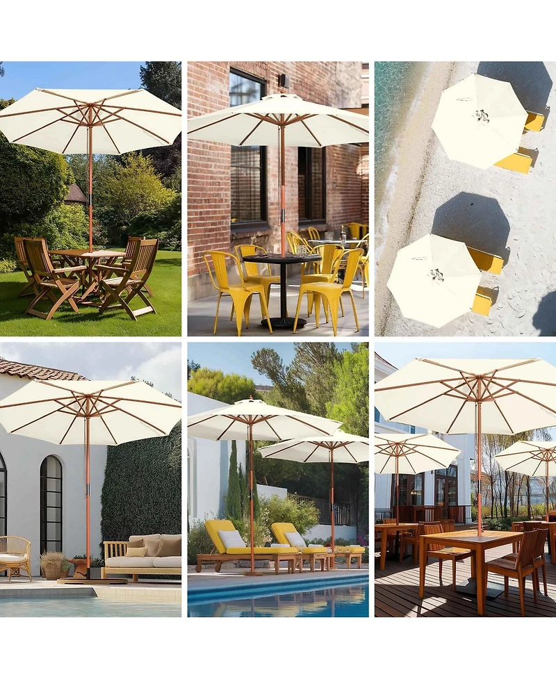 Yescom 9FT Solid Wooden Outdoor Patio Umbrella Rope Pulley Lift for Deck Pool Backyard Garden Market Beach Parasol,Ivory