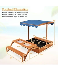 Wooden Sandbox with Lid Cover Kids Outdoor Play Equipment Gift for Ages 3+