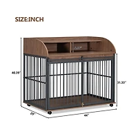 Aostirmotor 44'' Brown Heavy Duty Large Dog Crate Furniture Lockable Wheels Double Layer Storage