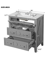 Casainc 30" Freestanding Vanity With Ceramic Sink Combo and 3 Drawers, Solid Wood Frame