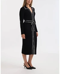 Ellen Tracy Women's Button Front Long Dress with Contrast Tipping