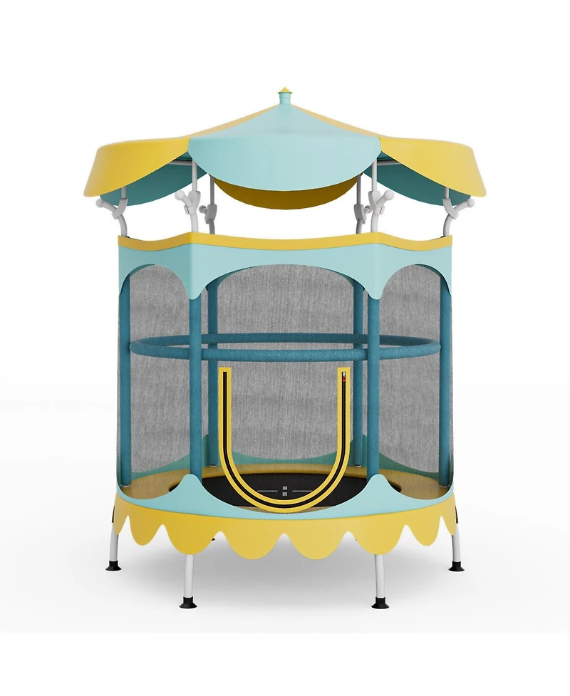 Akiudex Kids Trampoline with Enclosure Net and Removable Canopy