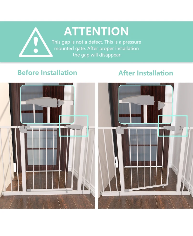 Aostirmotor 29.5-45.3 in. Wide Baby Gate for Stairs, Dog Gate Indoor for Doorways, No Drilling Pressure Mounted Pet Gates in White