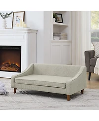 Aostirmotor Beige Durable Elevated Dog Sofa Bed Pet Sofa with Modern Irregular Armrest Design Comfortable Soft Dog Sofa