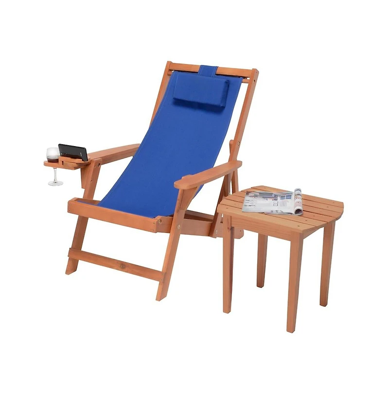 Jiallo Canvas Sling Chair With Cup And Wine Holder And End Table