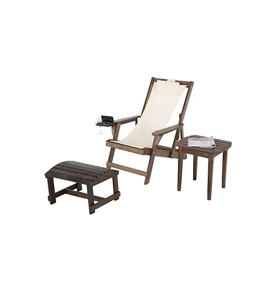 Jiallo Canvas Sling Chair With Cup And Wine Holder And Ottoman (Set Of