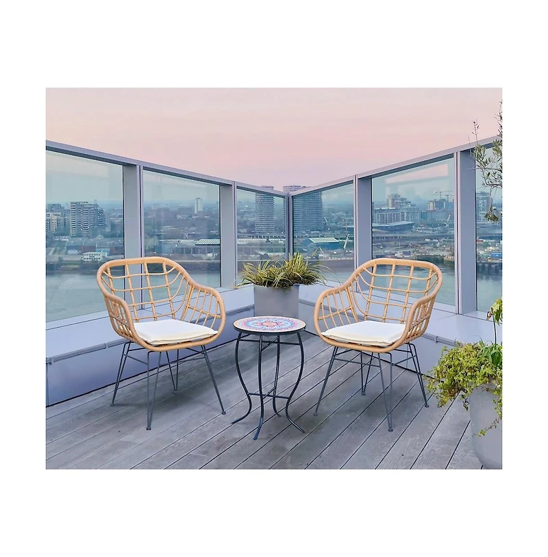 Jiallo Faux Rattan Basket Chair Set With Mosiac Accent Table