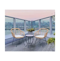 Jiallo Faux Rattan Basket Chair Set With Mosiac Accent Table