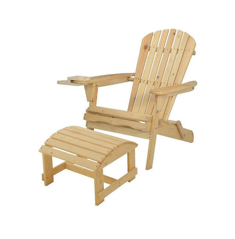 Jiallo Foldable Adirondack Chair With Cup Holders With Ottoman