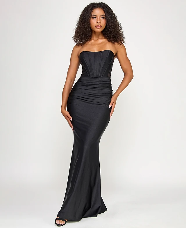 seni & cade juniors' floral sequined strapless dress Seni & Cade Juniors' Sequined A-Line Dress