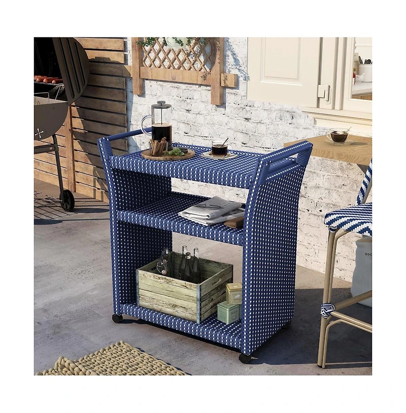 Enitial Star Azur Outdoor Aluminum and Pe Wicker Bar Cart