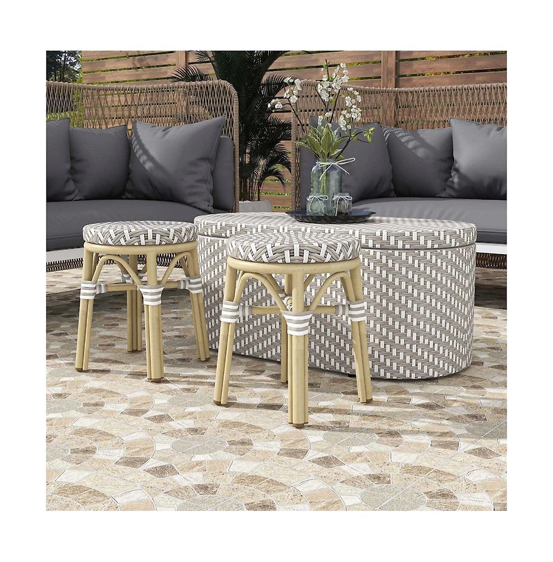 Enitial Star Pagler Aluminum 3pc Wicker Patio Coffee Table and Stool Set