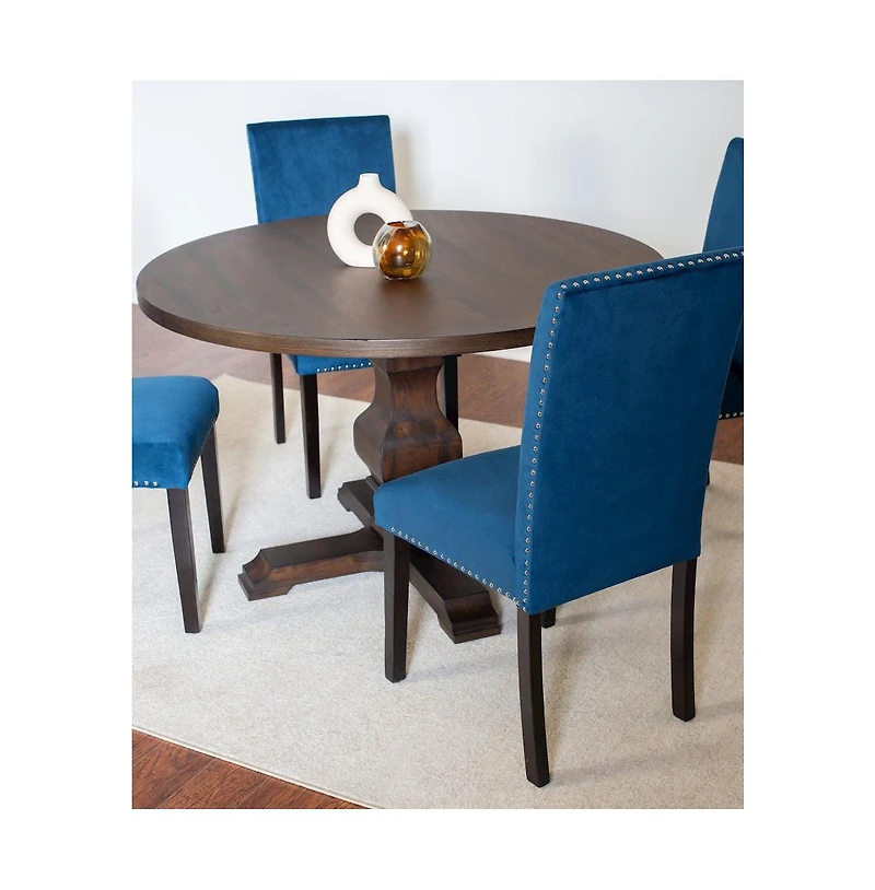 Roundhill Furniture Fordsville 5-Pc Dining Set, Pedestal Round Table with 4 Stylish Chairs