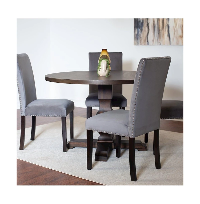 Roundhill Furniture Fordsville 5-Pc Dining Set, Pedestal Round Table with 4 Stylish Chairs, Gray