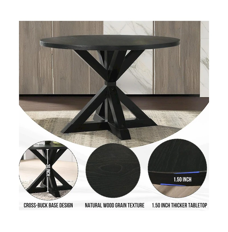 Roundhill Furniture Walton 5-Piece Round Cross-Buck Table with 4 Side Chairs
