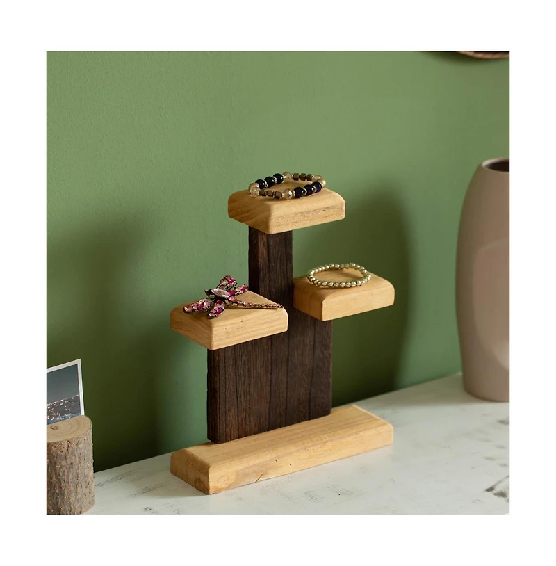Vintiquewise 3-Tier Wooden Tabletop Jewelry Display Stand Rustic Organizer for Necklace Bracelet Watch Bangle Ring & Earring with a Sturdy Natural Woo