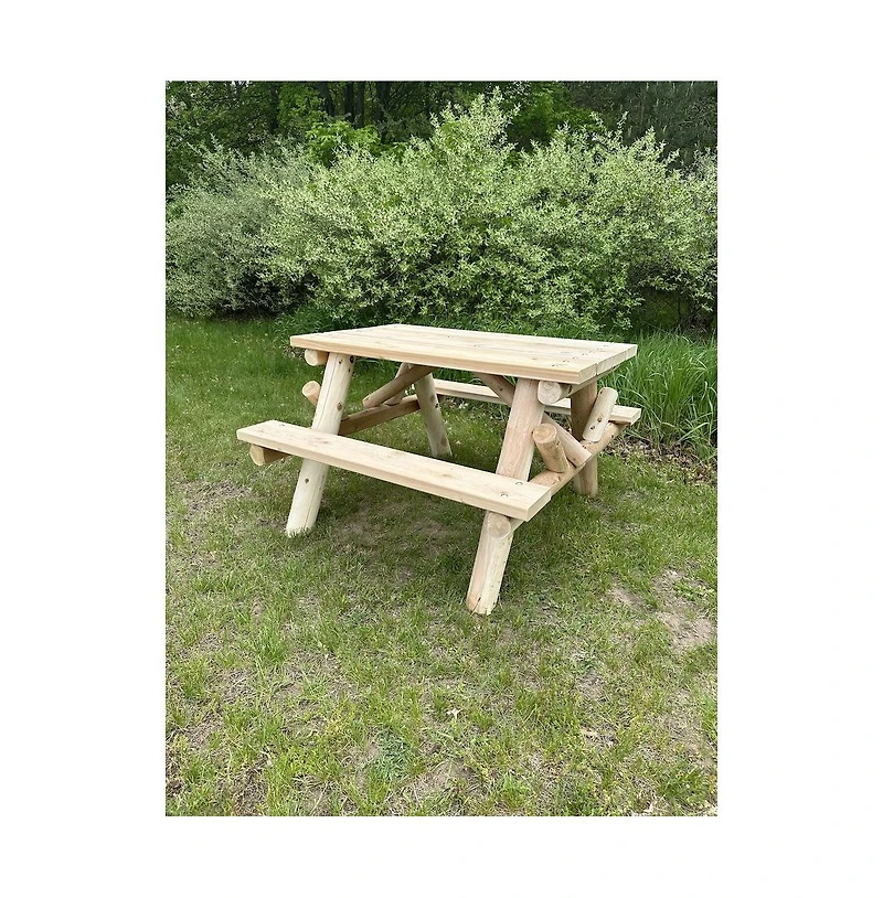 Contoured Comfort 4' Log Picnic Table Attached Benches