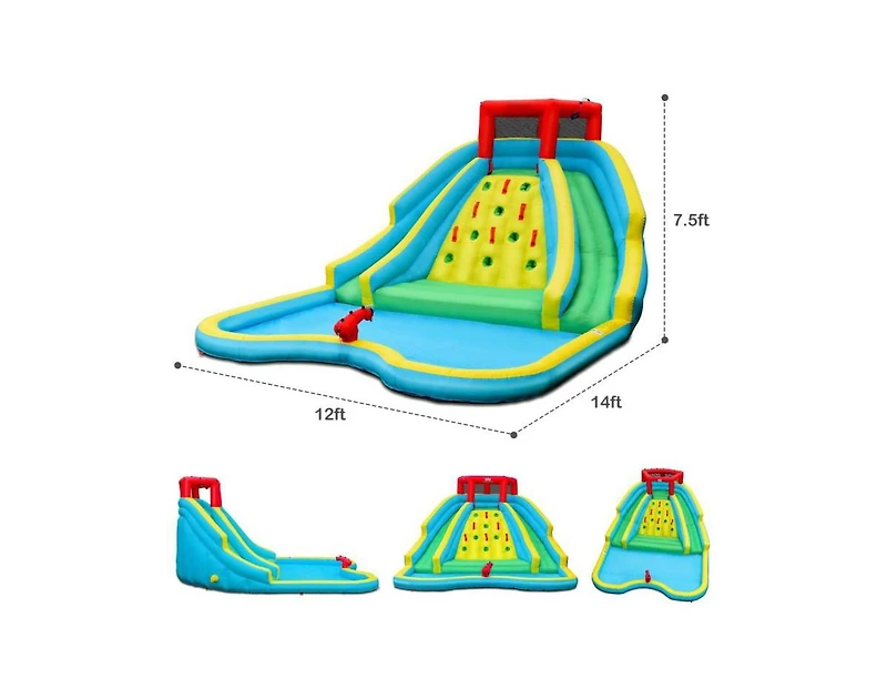 Akiudex Inflatable Water Slide Park with 2 Slides, Climbing Wall and Pool