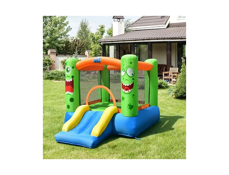 Akiudex Inflatable Bounce House with Slide Basketball Rim and Carrying Bag